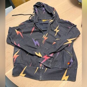 Aviator Nation Black Hoodie with Multicolor Lightning Bolts